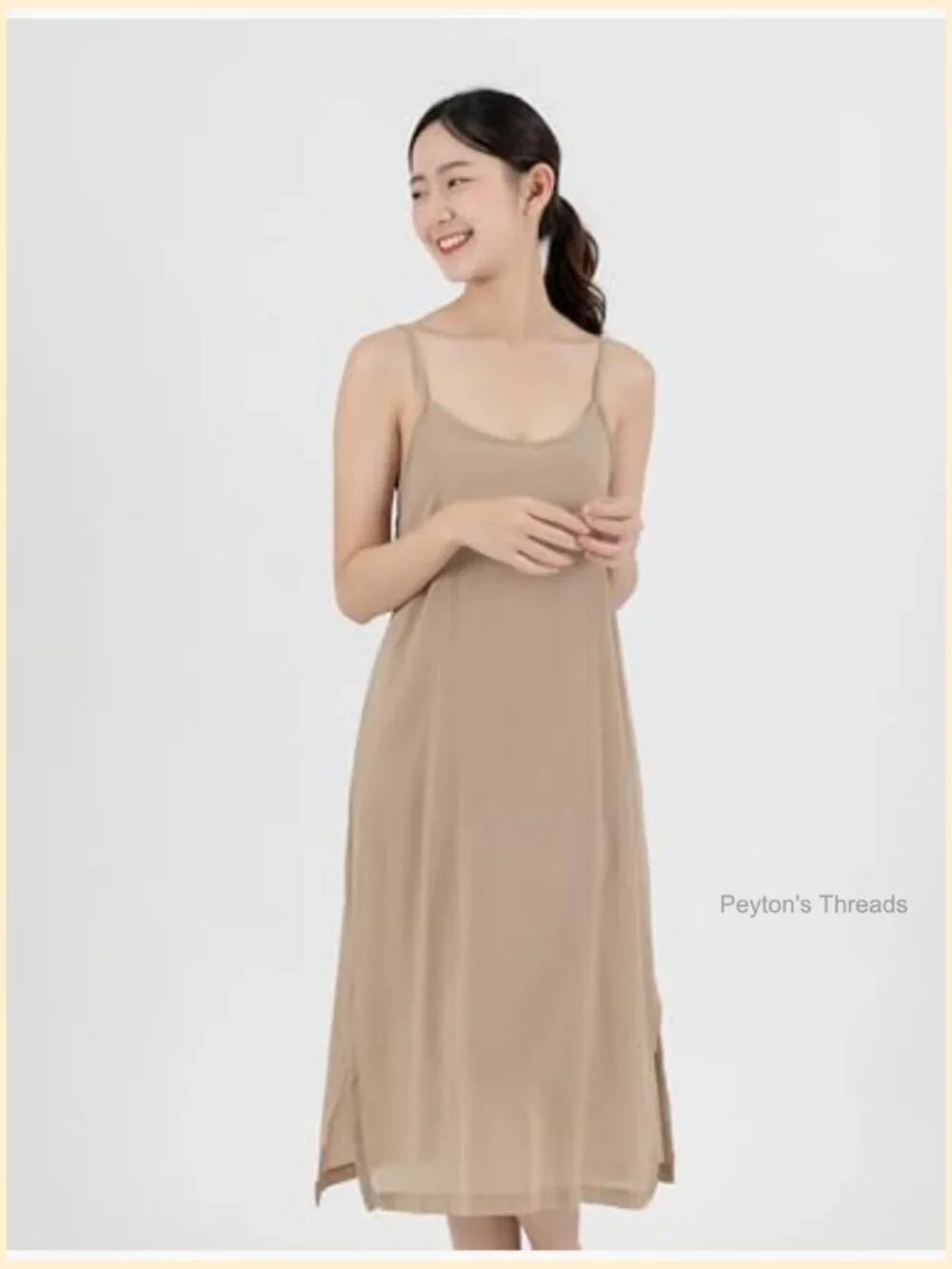 Midi Length Cotton Full Slip Under Dress Adjustable Spaghetti Strap